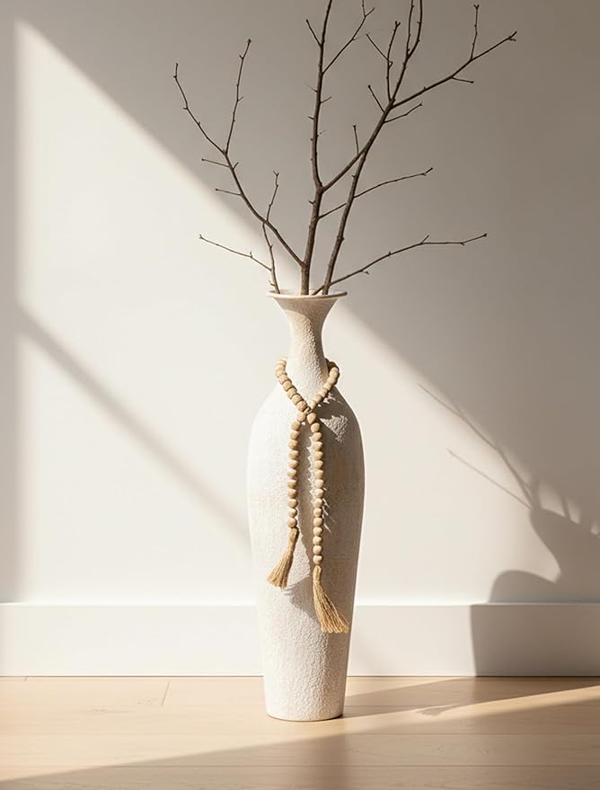 Sziqiqi Metal Tall Floor Vase: 23.2in Large Boho Vase for Pampas Grass - White Slender Decorative Vase Big Standing Rustic Farmhouse Flower Holder for Living Room Indoor Fireplace Home Decor Corner