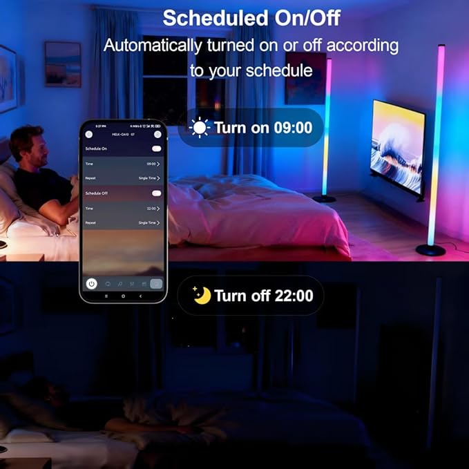 Led Corner Floor Lamp USB Powered with App & Remote Control, IC+RGBW Color Changing Led Lamp Music Sync, Timer Setting, Standing Lamps for Living Room Lamp Bedroom Gaming Room, 1 Pack