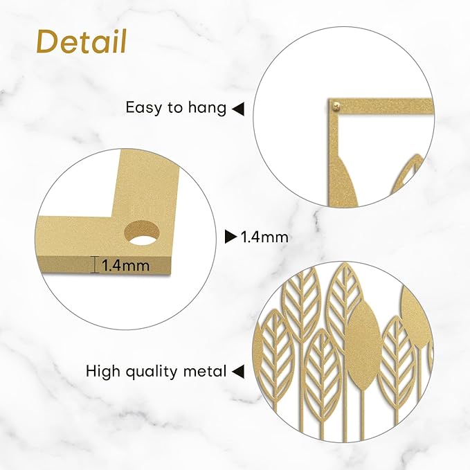 SIGNLEADER Metal Wall Decor Leaf Forest Minimalist Modern Abstract Wall Sculpture Hangings Home Decoration for Living Room, Bedroom, Bathroom, Kitchen, Outdoor - 24" Gold