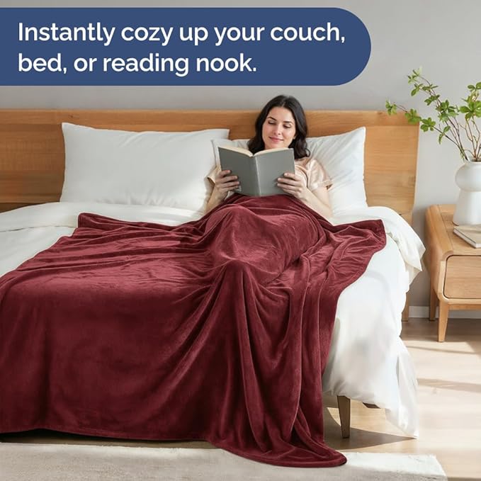 Ultra Soft Fleece Blanket Twin Size - Flannel Fleece Luxury Twin Blanket - Lightweight for Couch Bed Chair - Thick, Warm & Breathable - All Season Cozy Fuzzy, Anti-Static Microplush Bedding, Burgundy