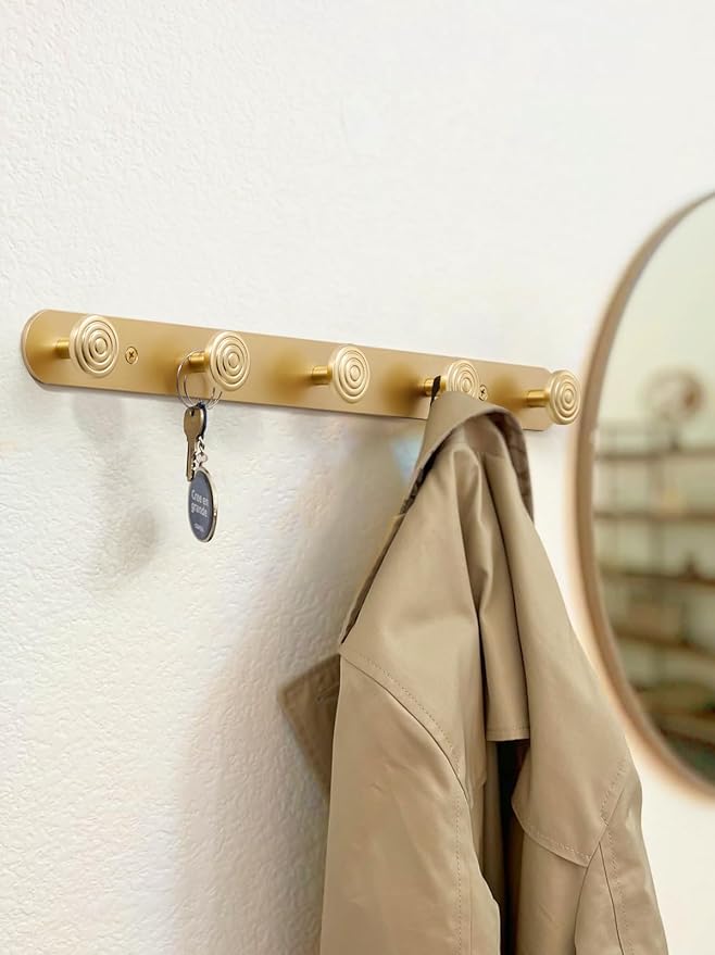 1 Pack Coat Rack Wall Mounted Gold Brass Towel Hooks for Bathrooms Wall Hooks for Hanging Coat Robe Hooks Kitchen Decorative Heavy Duty Zinc Alloy
