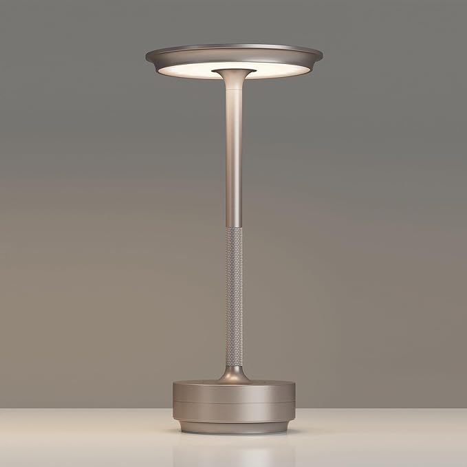1 Pack Rechargeable Table Lamps Cordless, Portable 5000mAh Outdoor Table Light, 3 Color Stepless Dimming LED Table Lamp with Memory Function, for Home/Dinner/Patio/Restaurant.(Champagne Gold)