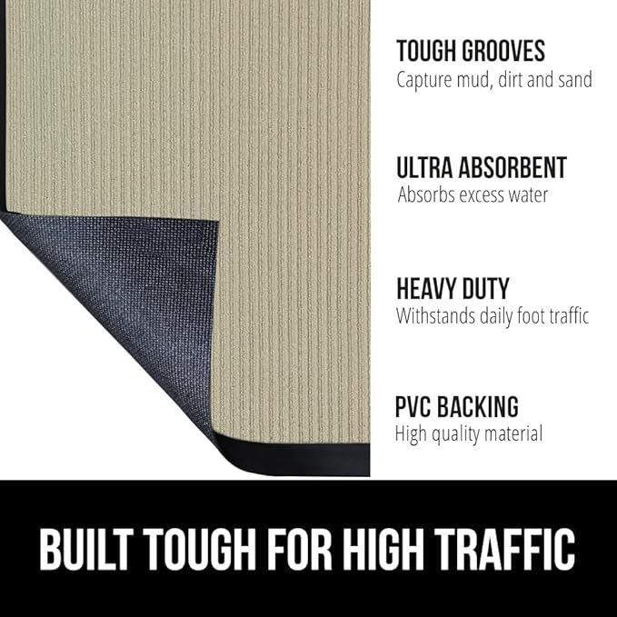 GORILLA GRIP Waterproof Traffic Guard Door Mat, 60x36, Heavy Duty Entryway Mats, Strong Backing Commercial Utility Rugs for Office Hallway, Garage Floor and Home, Low Profile Carpet Runner, Beige