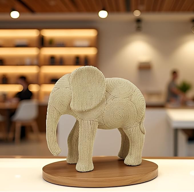 9-inch Beige Resin Elephant Statue - Small Home Decor Sculpture for Shelf, Dresser & Table Centerpiece, Classic Elephant Figurine for Living Room & Bedroom
