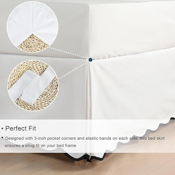 HIG Off-White Chic Full Bed Skirt - Easy Fit Scallop Edge Pleated Bedskirts, 14 Inch Drop Anti-Slip Dust Ruffle, Thick Fabric for Enhanced Privacy, Pre-Washed for Long-Lasting Use(N60022)