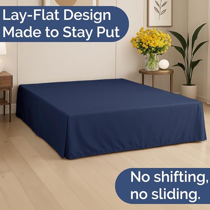 Pleated Bed Skirt Queen Size - 3 Sided Pleated Bed Skirt Queen - Ultra-Soft, Easy Fit with 18 Inch Tailored Drop - Hotel Quality, Wrinkle Free & Fade Resistant - for Women, Men, Kids and Teens - Navy