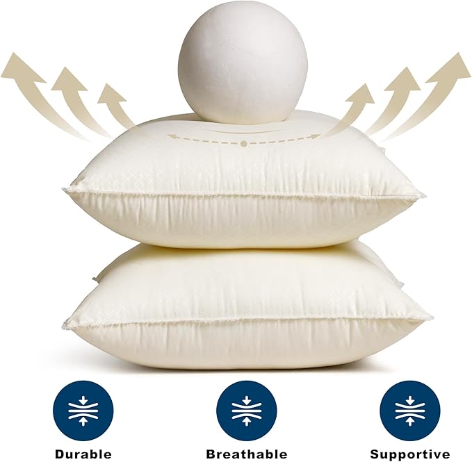 Awvco 18 x 18 Throw Pillow Inserts - Soft and Plush, Virgin Fiber Filling, Decorative Pillows for Couch Sofa Bed, Machine Washable - White, Pack of 2