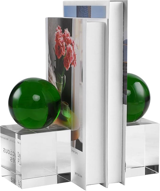Crystal Bookends, 1 Pair of Decorative Tabletop Bookends for Office, Home, Desk, Comes with Gift Box
