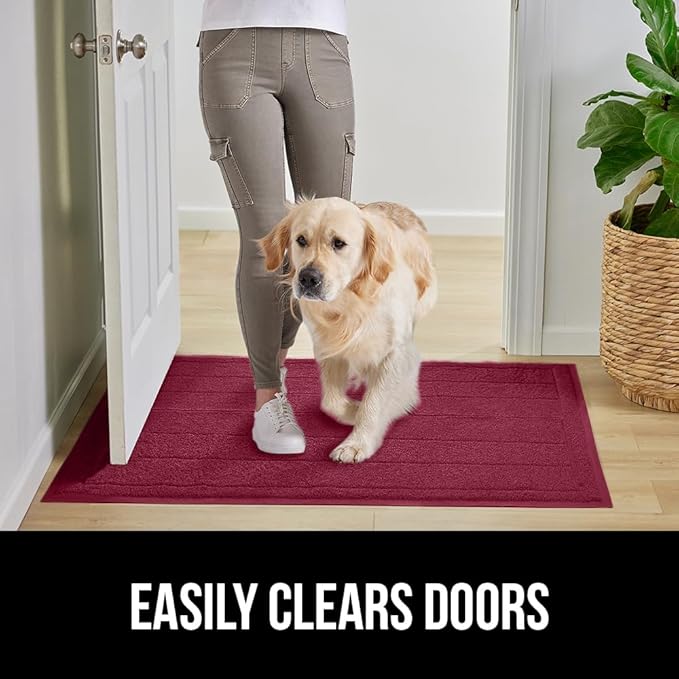 GORILLA GRIP Dirt Grabber Mesh Doormat, Low-Profile, Stain and Fade Resistant Heavy Duty Quick Dry Striped Doormats, Mats for Indoor or Outdoor Entry, Shoe Scraper, Garage Entrance Mat 47x35, Burgundy