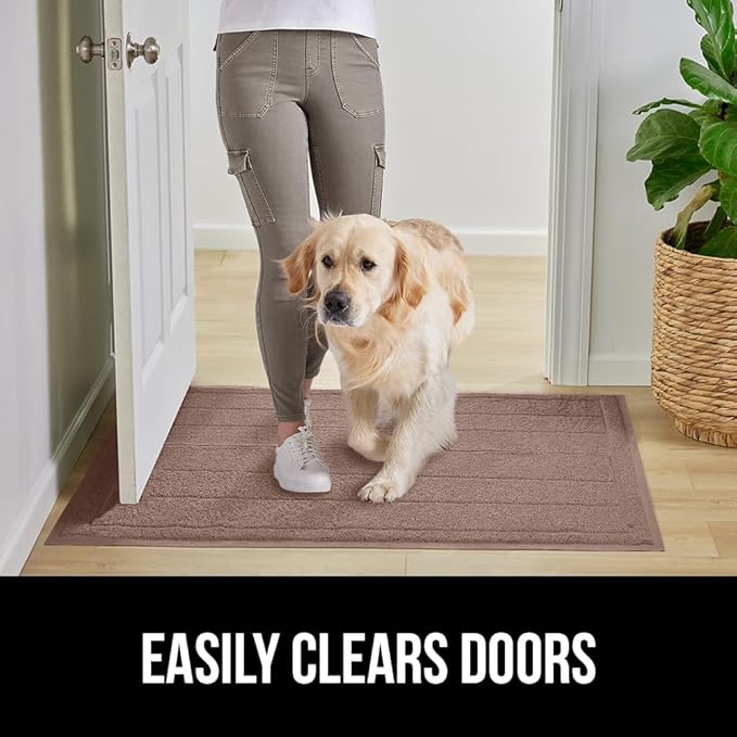 GORILLA GRIP Dirt Grabber Mesh Doormat, Low-Profile, Stain and Fade Resistant Heavy Duty Quick Dry Striped Doormats, Mats for Indoor or Outdoor Entry, Shoe Scraper, Garage Entrance Mat 47x35, Latte