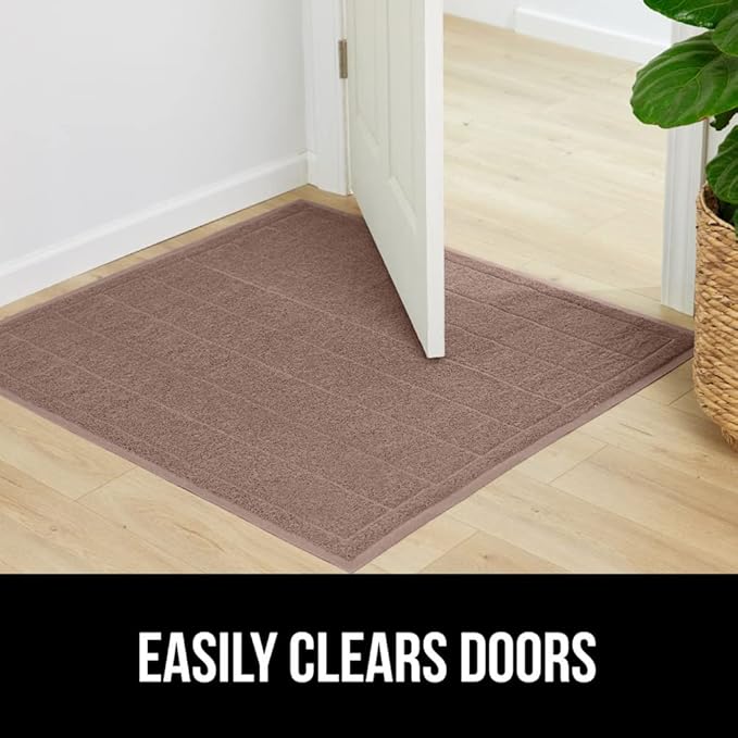 GORILLA GRIP Dirt Grabber Mesh Doormat, Low-Profile, Stain and Fade Resistant Heavy Duty Quick Dry Striped Doormats, Mats for Indoor or Outdoor Entry, Shoe Scraper, Garage Entrance Mat 47x35, Latte