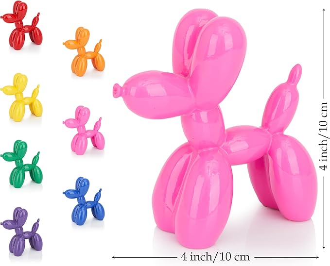 Vibrant Pink Balloon Dog Statue Decor, 4 inch Small Knick Knacks Balloon Animal for Shelf Decor
