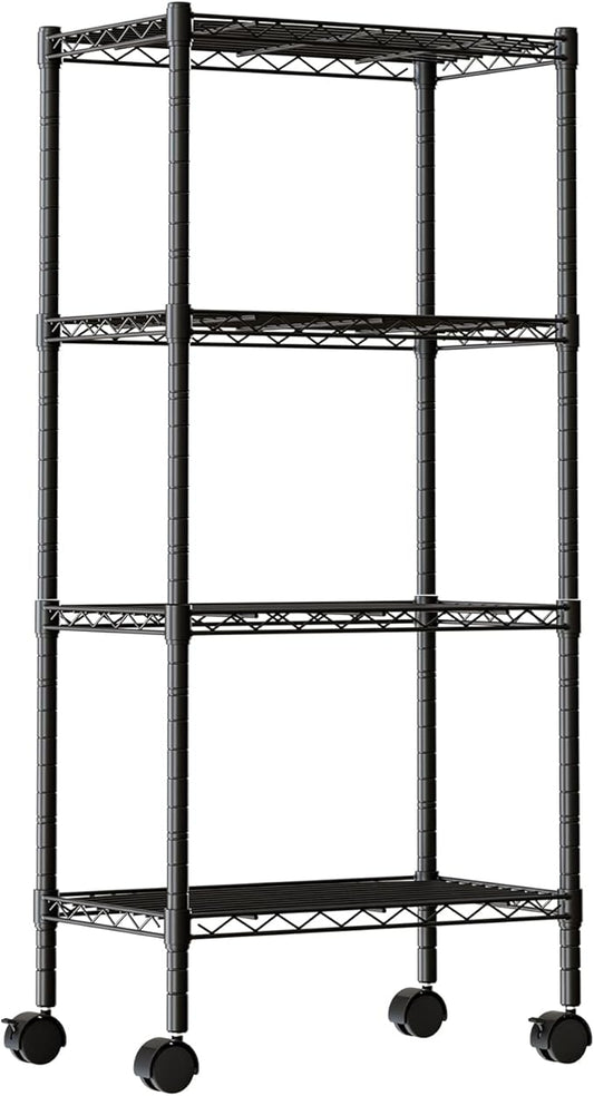 DUMOS 4 Tier Metal Shelving, Heavy Duty Shelves Wire Shelving Unit with Removable Wheel Casters, Shelves Organizer for Bathroom Garage Living Room Kitchen Pantry Laundry