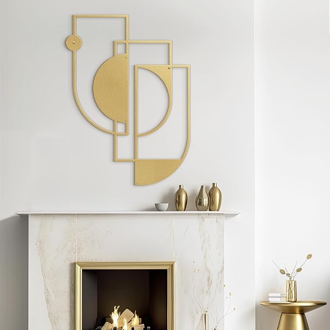 SIGNLEADER Metal Wall Decor Overlapping Rectangles Minimalist Modern Luxury Wall Sculpture Hangings 3D Statue Home Decoration for Living Room, Bedroom, Bathroom, Kitchen, Fireplace, Office - 24" Gold