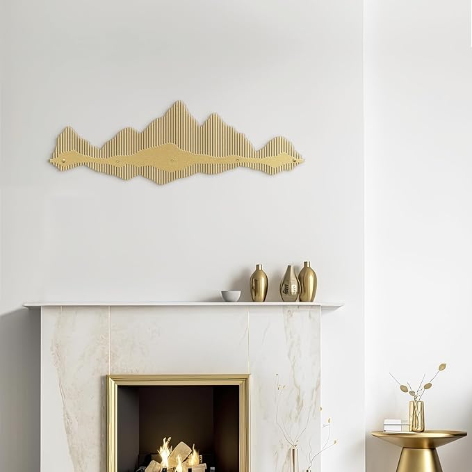 SIGNLEADER Metal Wall Decor Mountains Lines Minimalist Modern Luxury Wall Sculpture Hangings 3D Statue Home Decoration for Living Room, Bedroom, Bathroom, Kitchen, Fireplace, Office - 18" Gold