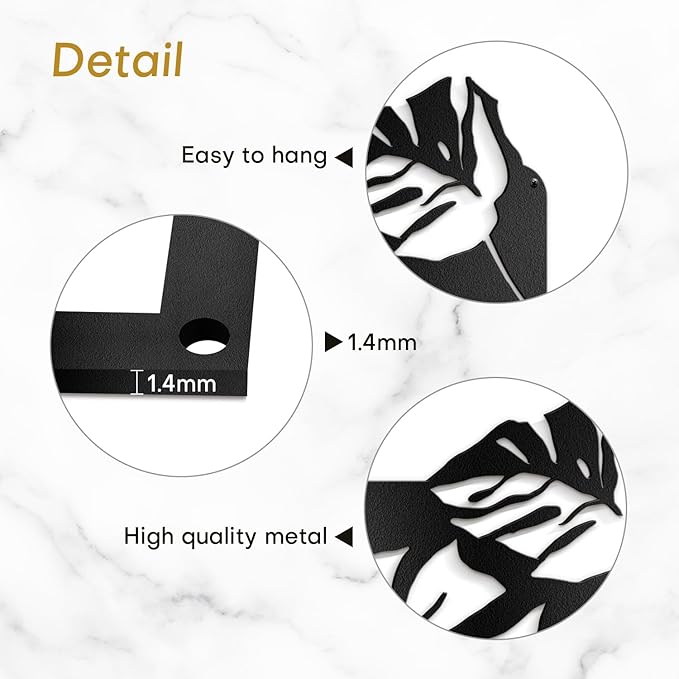 SIGNLEADER Metal Wall Art Decor Tropical Monstera Leaf Minimalist Modern Abstract Wall Sculpture Hangings Home Decoration for Living Room, Bedroom, Bathroom, Kitchen, Outdoor - 18" Black