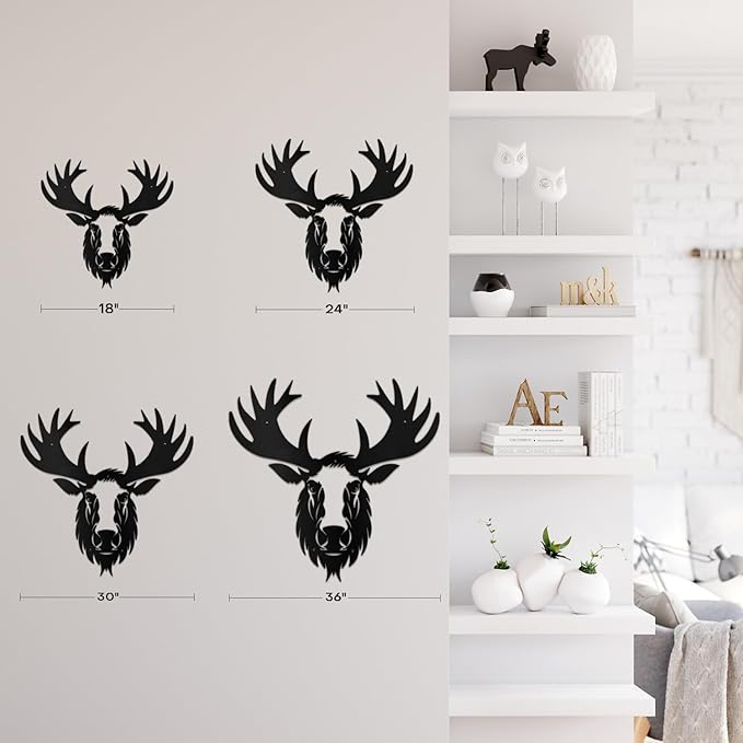 SIGNLEADER Metal Wall Art Decor Deer Minimalist Modern Abstract Wall Sculpture Hangings Home Decoration for Living Room, Bedroom, Bathroom, Kitchen, Outdoor - 18" Black