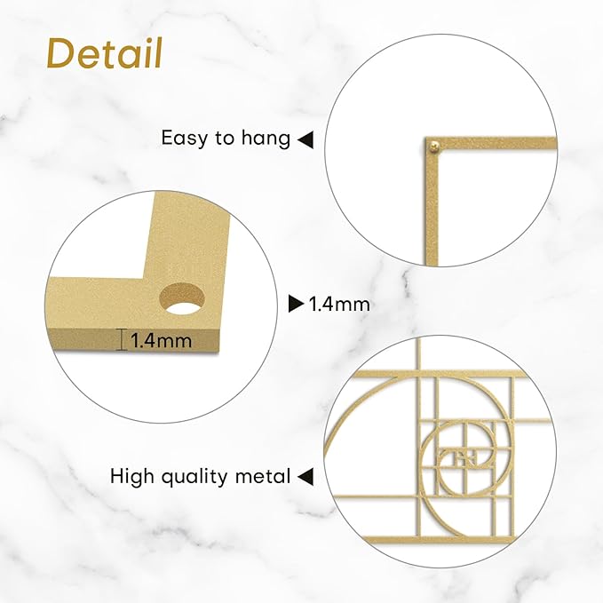 SIGNLEADER Metal Wall Decor Golden Proportion Minimalist Modern Luxury Wall Sculpture Hangings 3D Statue Home Decoration for Living Room, Bedroom, Bathroom, Kitchen, Fireplace, Office - 18" Gold
