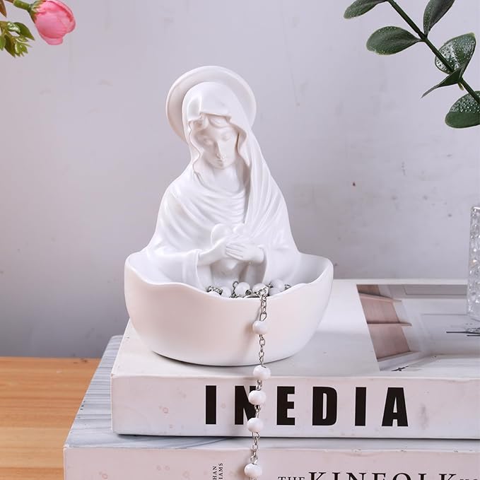 Handmade Virgin Mary Decorative Bowl Including Prayer Beads Multi functional Bookshelf Console Desktop Altar Decoration