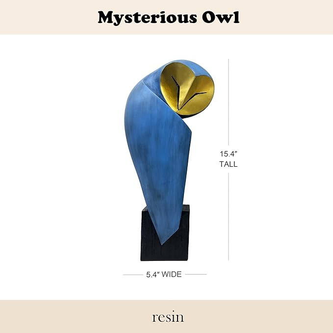 Mid-Century Modern 15 Inch Resin Owl Sculpture - Handmade Vintage Home Decor Statue for Bookshelves, Office Desk, Mantel & Collector Display