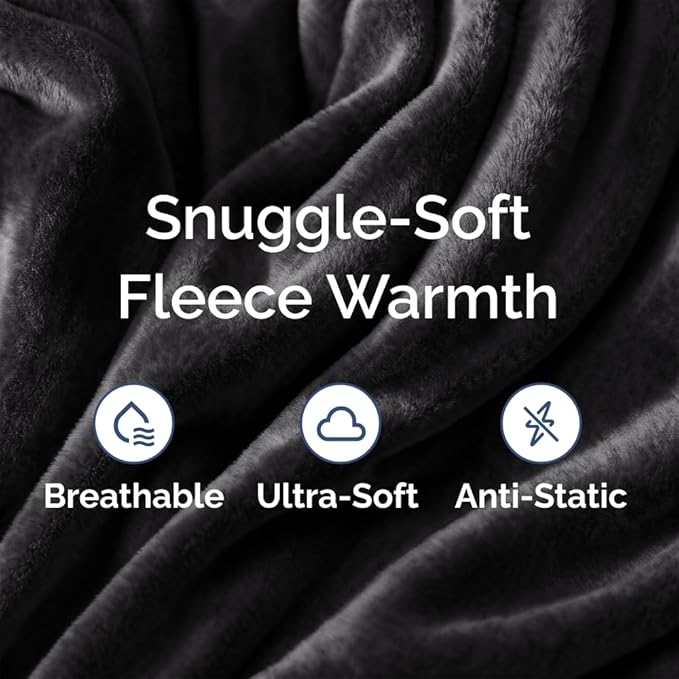 Ultra Soft Fleece Blanket Queen Size - Flannel Fleece Luxury Queen Blanket - Lightweight for Couch Bed Chair - Thick, Warm and Breathable - All Season Cozy Fuzzy, Anti-Static Microplush Bedding, Black