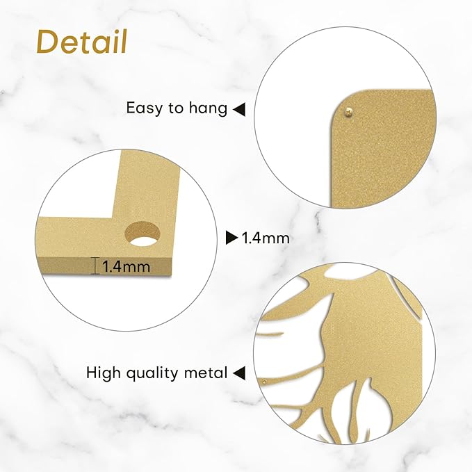 SIGNLEADER Metal Wall Art Decor Tropical Monstera Leaf Minimalist Modern Abstract Wall Sculpture Hangings Home Decoration for Living Room, Bedroom, Bathroom, Kitchen, Outdoor - 18" Gold