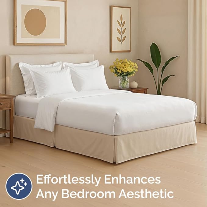 Pleated Bed Skirt Twin Size - 3 Sided Pleated Bed Skirt Twin - Ultra-Soft, Easy Fit with 18 Inch Tailored Drop - Hotel Quality, Wrinkle Free & Fade Resistant - for Women, Men, Kids and Teens - Cream