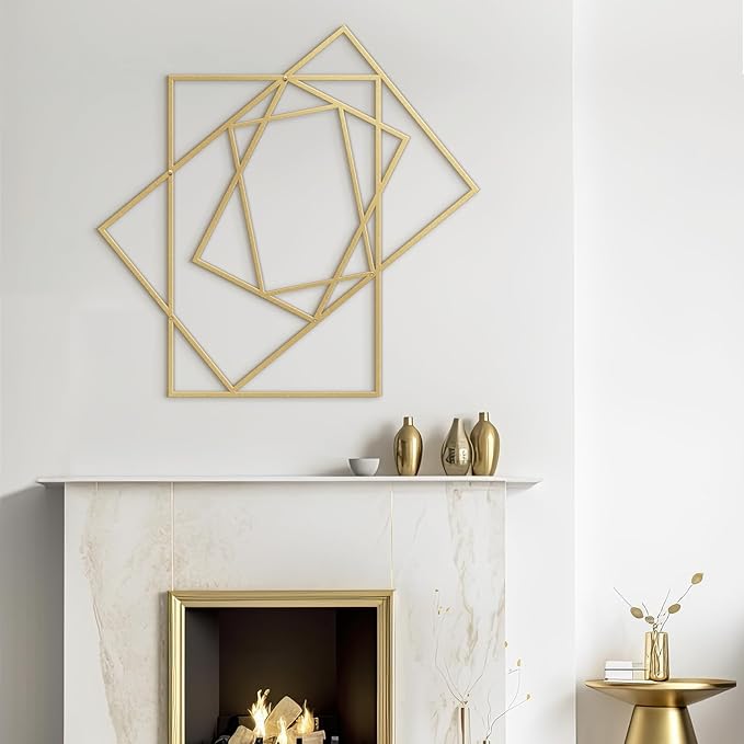 SIGNLEADER Metal Wall Decor Rectangles Composition Rectangles composition Minimalist Modern Luxury Wall Sculpture Hangings 3D Statue Home Decoration for Living Room, Bedroom, Bathroom, Kitchen, Fireplace, Office - 18" Gold