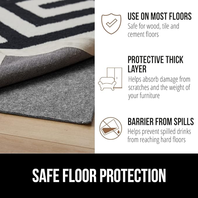 GORILLA GRIP Felt and Natural Rubber Stay in Place Slip Resistant Rug Pad, 1/4in Thick, 2x10 FT Protective Padding Under Area Rugs, Cushioned Gripper Pads, Carpet Runners, Hardwood Floors Protection