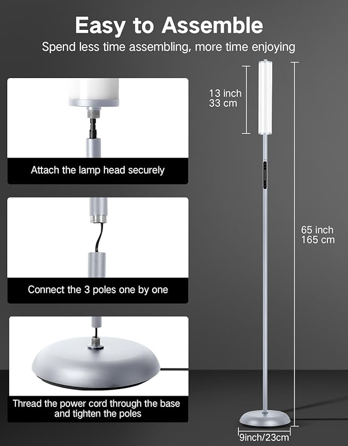 OUTON LED Floor Lamp with Remote & APP Control, 1500LM Ultra Bright Tall Standing Lamp, 16 Million Colors, 32 Scene Modes & Music Sync, Modern Corner Lamps for Living Room, Bedroom, Gaming, Grey