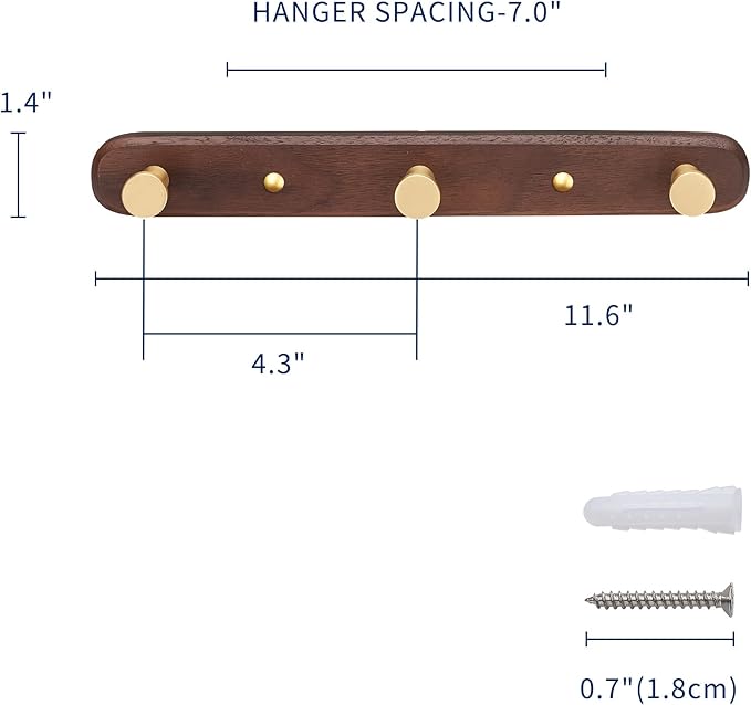 SARIHOSY] Wall Mounted Coat Rack,Multi Hook Hangers,Entryway Hanging Coat Rack,Metal Wood Coat Rail with 3 Hooks，Walnut Wood,zinc Alloy,Bedroom,Bathroom,Foyer,Living Room,Metal Household Items