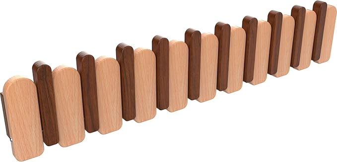 Wall Mounted Coat RackHooks Piano Key Hangers Natural Solid Wood Hanger Non-Woven Fabric Clothes Hangers for Closet, Kitchen, Bedroom, Bathroom, Entryway (Moon Walnut-Beech, 10 Hooks)