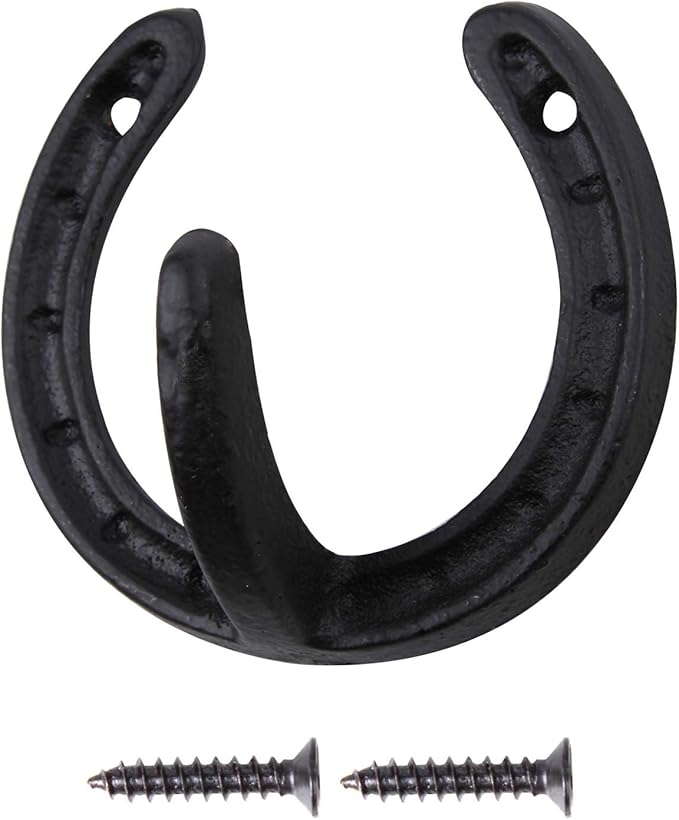 ICObuty Coat Hook Hat Horse Hook Vintage Wrought Iron Wall Mounted Screws Included Wall Hook (Horseshoe)