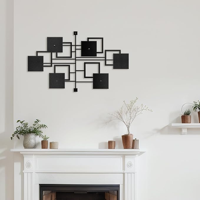 SIGNLEADER Metal Wall Decor Rectangles Geometric Minimalist Modern Luxury Wall Sculpture Hangings 3D Statue Home Decoration for Living Room, Bedroom, Bathroom, Kitchen, Fireplace, Office - 24" Black