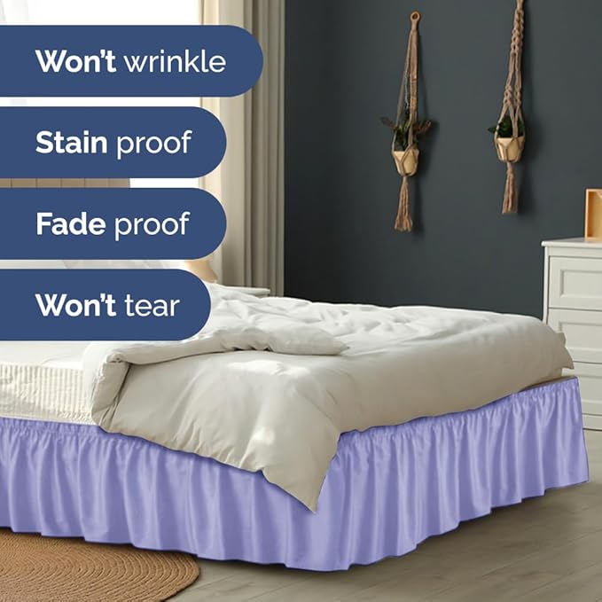 Wrap Around Dust Ruffle Bed Skirt - Lavender - for King Size Beds with 15 Inch Drop - Easy Fit Elastic Strap - Adjustable Pleated Bedskirt w/Brushed Fabric Wrinkle Free - for Women, Men, Kids & Teens