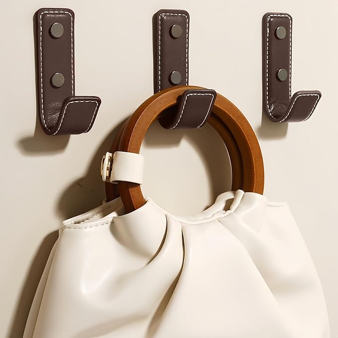 4 Pcs Leather Coat Hooks Wall Mount,Coat Hooks for Wall,Wall Hooks for Hanging Robe Towels Bags Hats Scarf Keys Clothes Suitable for Bedroom, Entryway and Closet (Coffee)