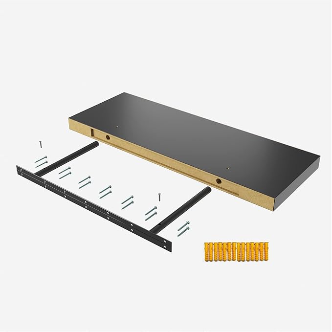 Floating Shelf, Set of 1 Wall Shelf, 30 in W x 12.75 in D x 2 in H Wooden Floating Wall Shelf with Invisible Brackets for Living Room/Bedroom/Bathroom/Kitchen Storage and Decor, Black