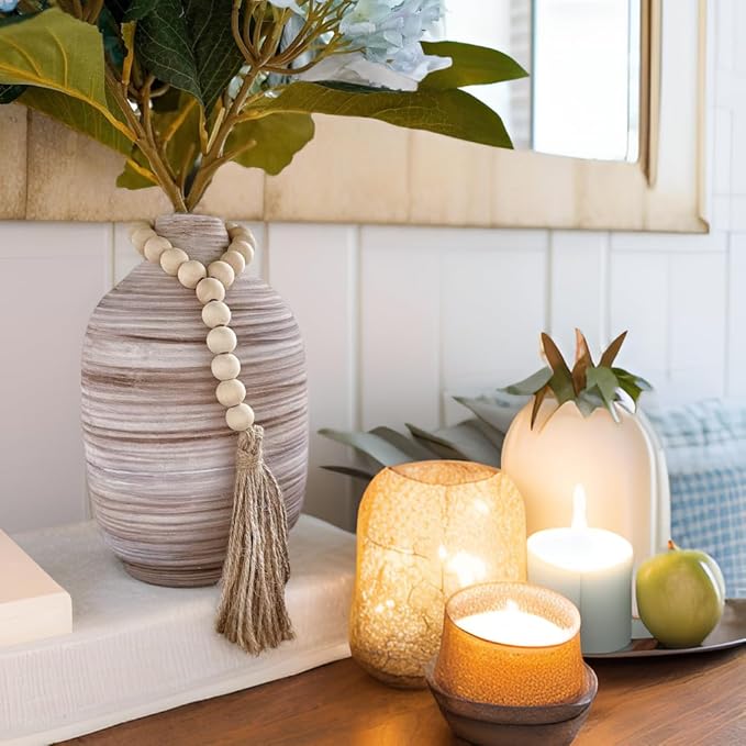 ALMA 9 Inch White Boho Vase for Modern Farmhouse|Ceramic Pampas Grass Vases|Decorative Rustic Vase for Home Decor, Modern Farmhouse, Coffee Table, Shelf, Mantel Decor