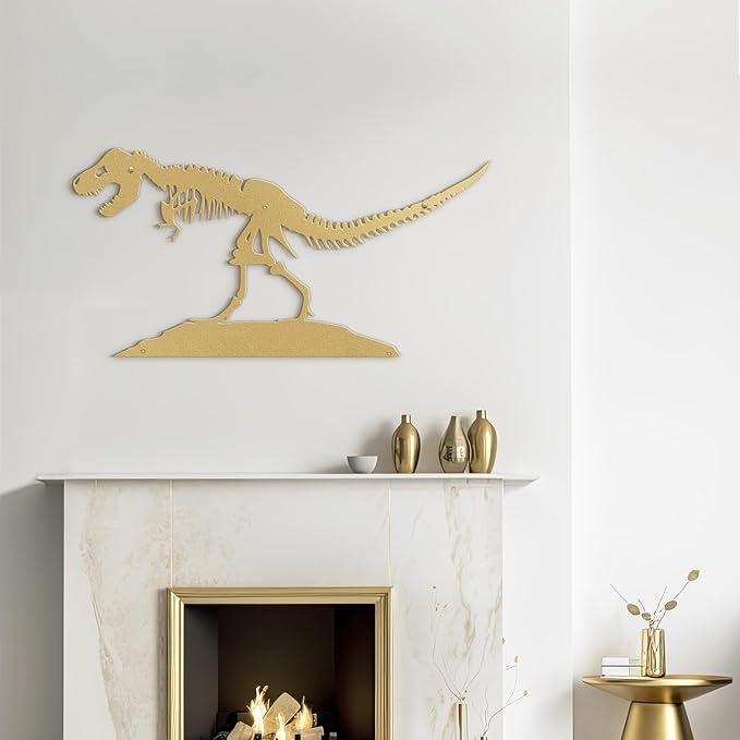 SIGNLEADER Metal Wall Art Decor Dinosaur Skeleton Minimalist Modern Abstract Wall Sculpture Hangings Home Decoration for Living Room, Bedroom, Bathroom, Kitchen - 18" Gold