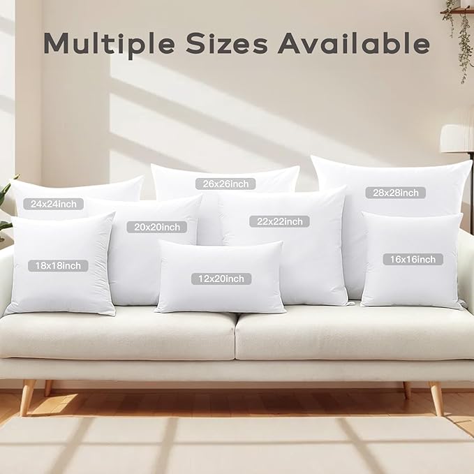 SAVORI 14x22 Lumbar Pilow Insert, Set of 2 Down Feather 14x22 Euro Pillow Inserts, Soft Fluffy Sleeping Pillow with 100% Cotton Cover, Decorative Throw Pillows for Couch Sofa Bed-White