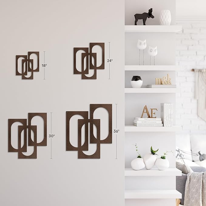 SIGNLEADER Metal Wall Decor Interlocking Abstract Geometric Minimalist Modern Luxury Wall Sculpture Hangings 3D Statue Home Decoration for Living Room, Bedroom, Bathroom, Kitchen, Fireplace, Office - 18" Bronze