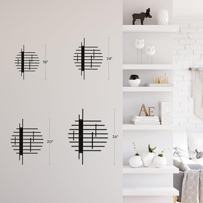 SIGNLEADER Metal Wall Decor Linear Abstract Minimalist Modern Luxury Wall Sculpture Hangings 3D Statue Home Decoration for Living Room, Bedroom, Bathroom, Kitchen, Fireplace, Office - 18" Black
