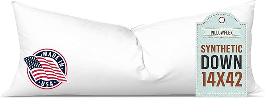 Pillowflex Synthetic Down Pillow Insert - 14x42 Down Alternative Pillow, Ultra Soft, Large Rectangle Body Sleeping Pillow, Lumbar, Long, Back - 1 Decorative Pillow Form