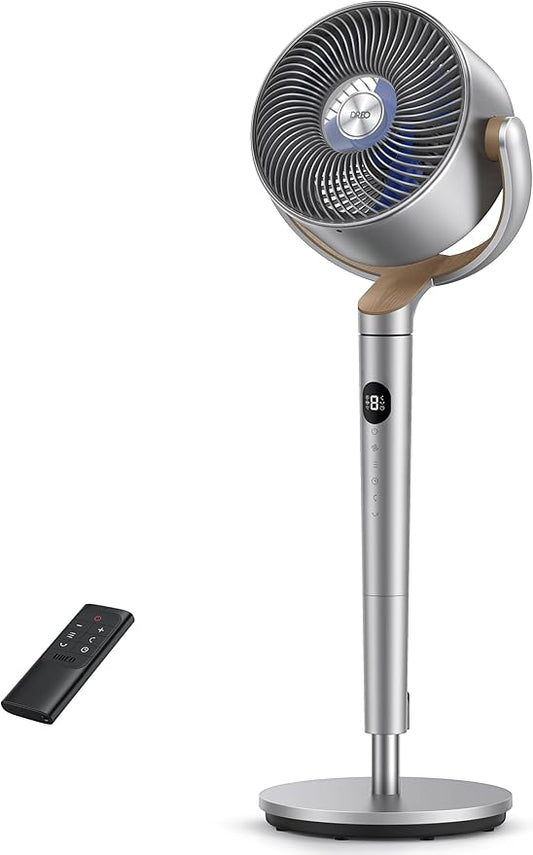 Dreo Fan for Bedroom, 120°+120°Omni-directional Oscillating Fan, DC Motor, 20 dB Quiet Standing Pedestal Fans, 90ft, 8 Speeds, 3 Modes Circulator with Remote, 35-40" Adjustable Height, 8H Timer