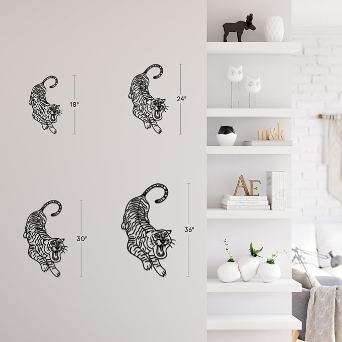 SIGNLEADER Metal Wall Art Decor Tiger Minimalist Modern Abstract Wall Sculpture Hangings Home Decoration for Living Room, Bedroom, Bathroom, Kitchen, Outdoor - 18" Black