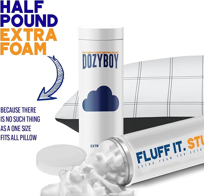 DozyBoy Fluff and Stuff Comfort Pillow | Queen Size Memory Foam Pillows, Chiropractor Designed and Approved 2-in-1 Back Support and Bed Pillows | Fully Adjustable Pillow (Checker, Queen (Pack of 1))