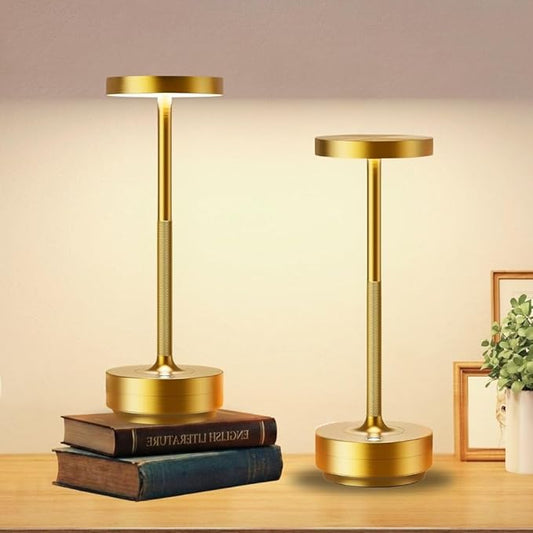 2 Pack Cordless Table Lamp Rechargeable - Waterproof, Touch 3-Color Lighting Portable LED Table Light for Outdoor,Patio,Restaurant.(2 Pack Gold)