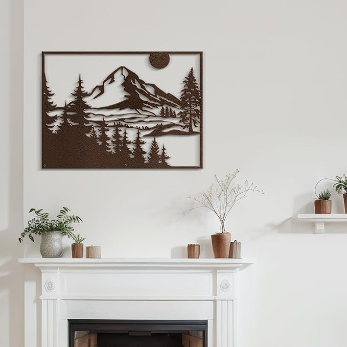 SIGNLEADER Metal Wall Art Decor Mountain Range and Pine Minimalist Modern Abstract Wall Sculpture Hangings Home Decoration for Living Room, Bedroom, Bathroom, Kitchen, Outdoor - 18" Bronze