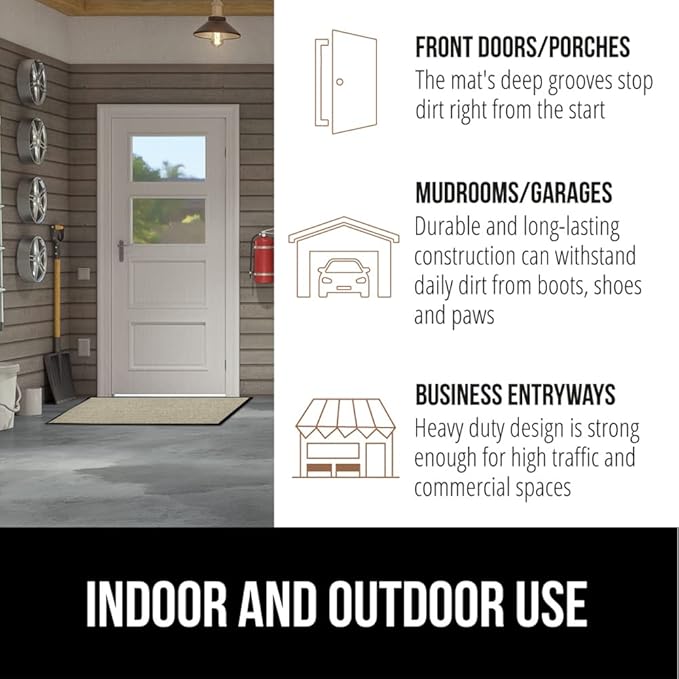 GORILLA GRIP Waterproof Traffic Guard Door Mat, Heavy Duty Entryway Mats, Strong Backing Commercial Utility Rugs for Office Hallway, Garage Floor and Home, Low Profile Carpet Runner, 29x17, Beige