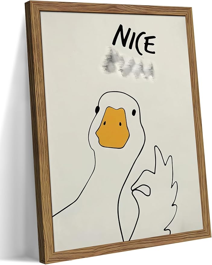 Framed Funny Duck Bathroom Wall Art, Humorous Canvas Wall Decor Painting, Minimalist Farmhouse Cute Goose Animal Print Posters Pictures for Bathroom Restroom 16x24 Inch